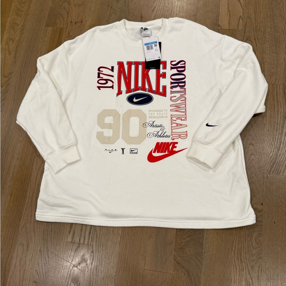 Nike Women's Oversized Crewneck French Terry Sweatshirt red and navy - NWT